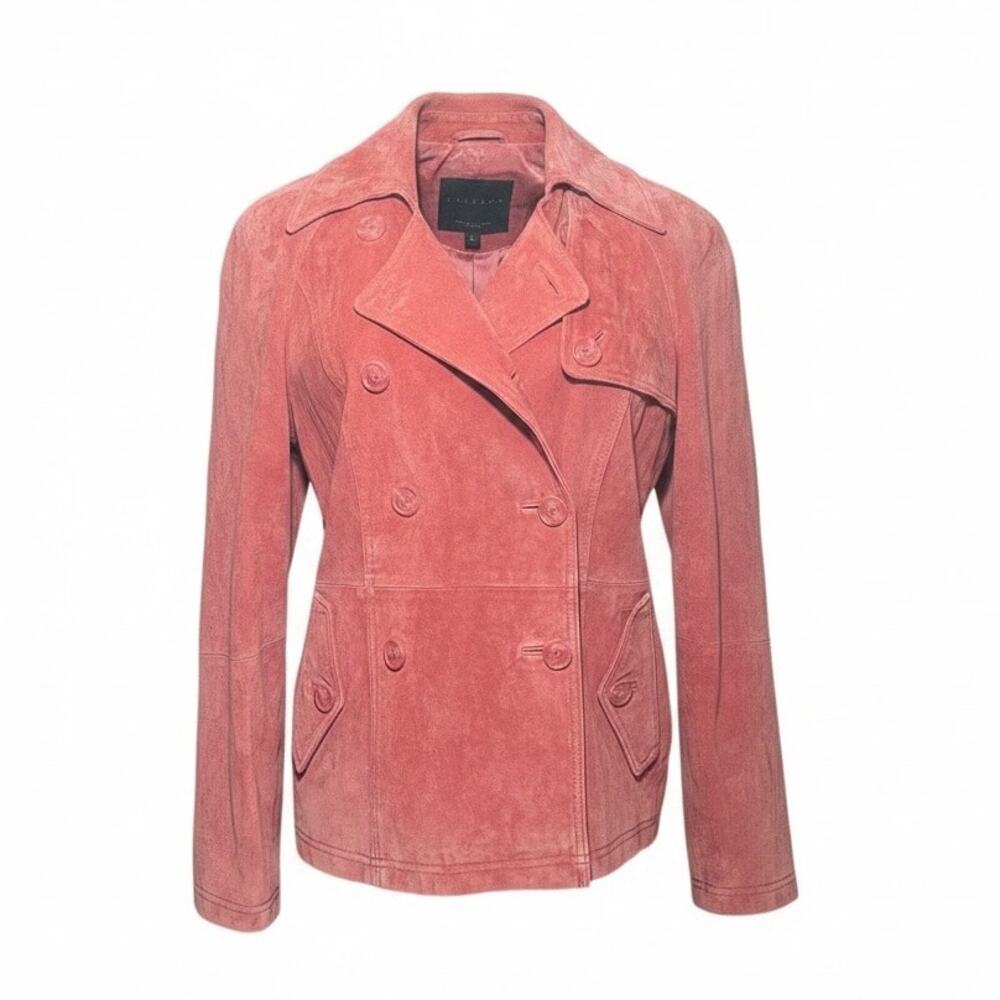 Vtg Terry Lewis Classic Luxuries Dusty Rose Suede Double Breasted Blazer Small
